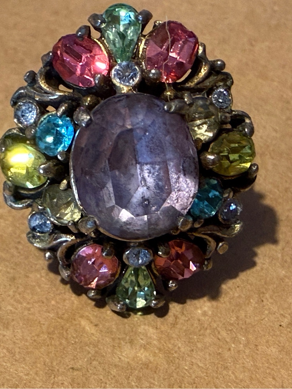 Hollycraft Multicolor Crystal Cocktail Ring - Statement Women's Jewelry